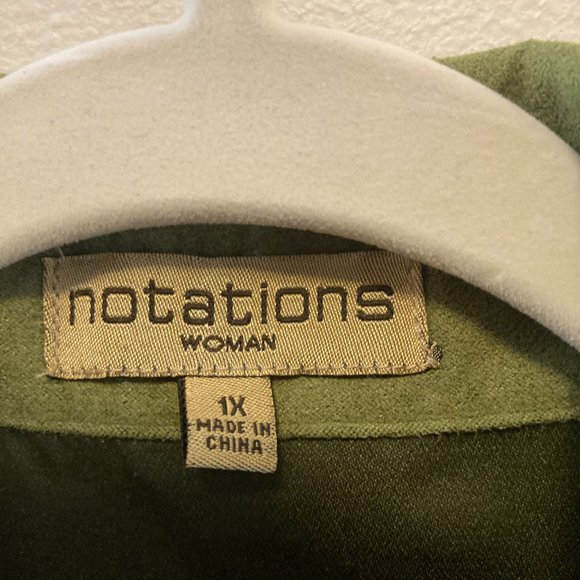 Button Up Shirt Notations Women's 1X Pin tuck Tunic Green Soft Grandma-core - Picture 4 of 9